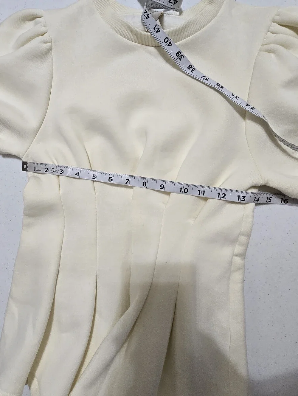 Anthropologie Maeve Puff-Sleeve Pleated-Waist Peplum Top Ivory Women's Small
